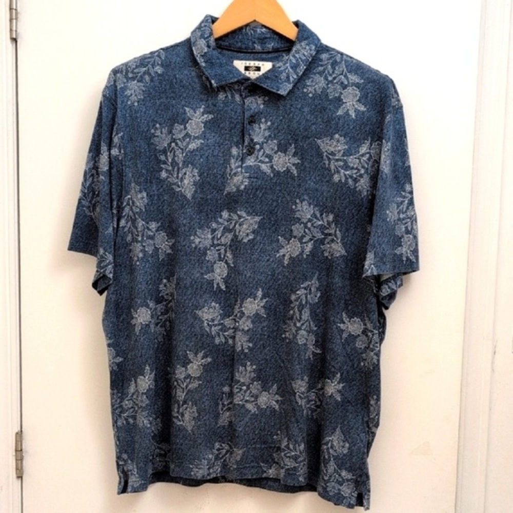 JOSEPH ABBOUD Floral Blue Polo Shirt  SIZE 3X LARGE
